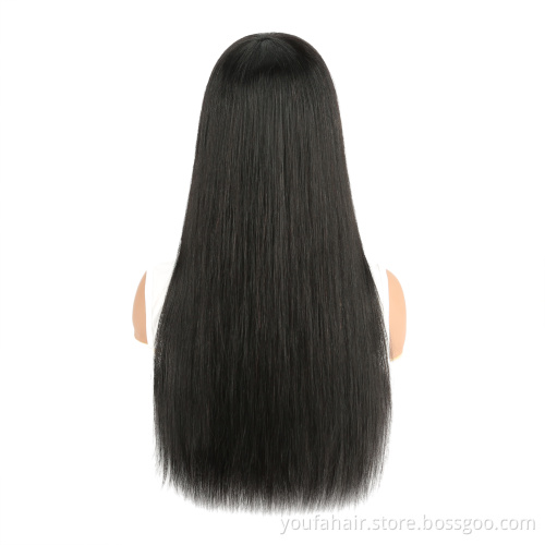 Brazilian Human Virgin Remy Hair Bangs Wig Vendor Wholesale Machine Made None Lace Glueless Wig Natural Black Customized Styles